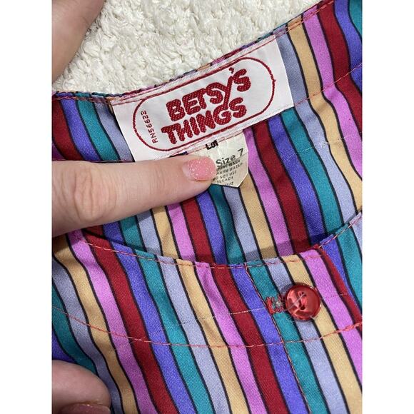 VTG Betsys Things Dress Rainbow Striped Midi 70s-80s Womens Size 7 Short Sleeve - Picture 9 of 9